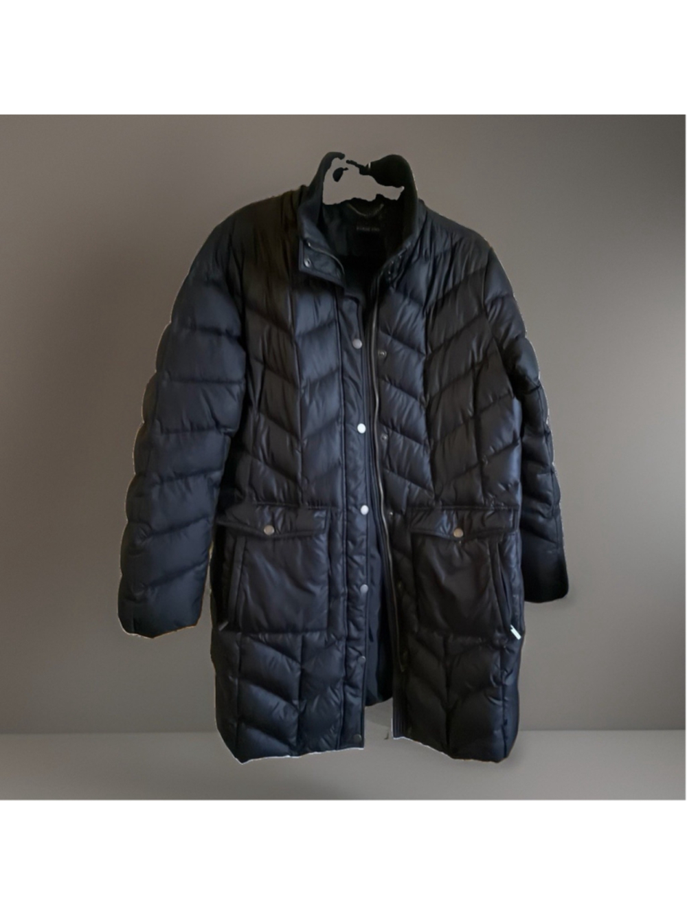 LANDS' END L / 14-16 Full Zip Goose Down Long Warm Puffer Coat Parka BLACK